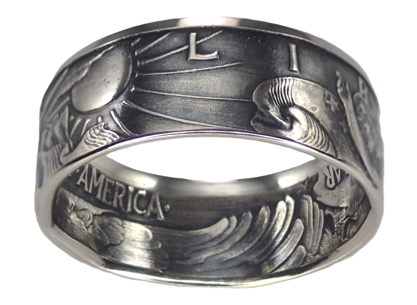 Walking Liberty Silver Half Dollar Coin Ring (Antiqued/Heads)