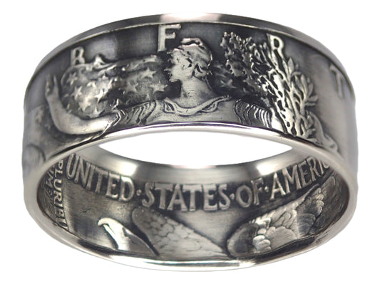 Walking Liberty Silver Half Dollar Coin Ring (Antiqued/Heads)