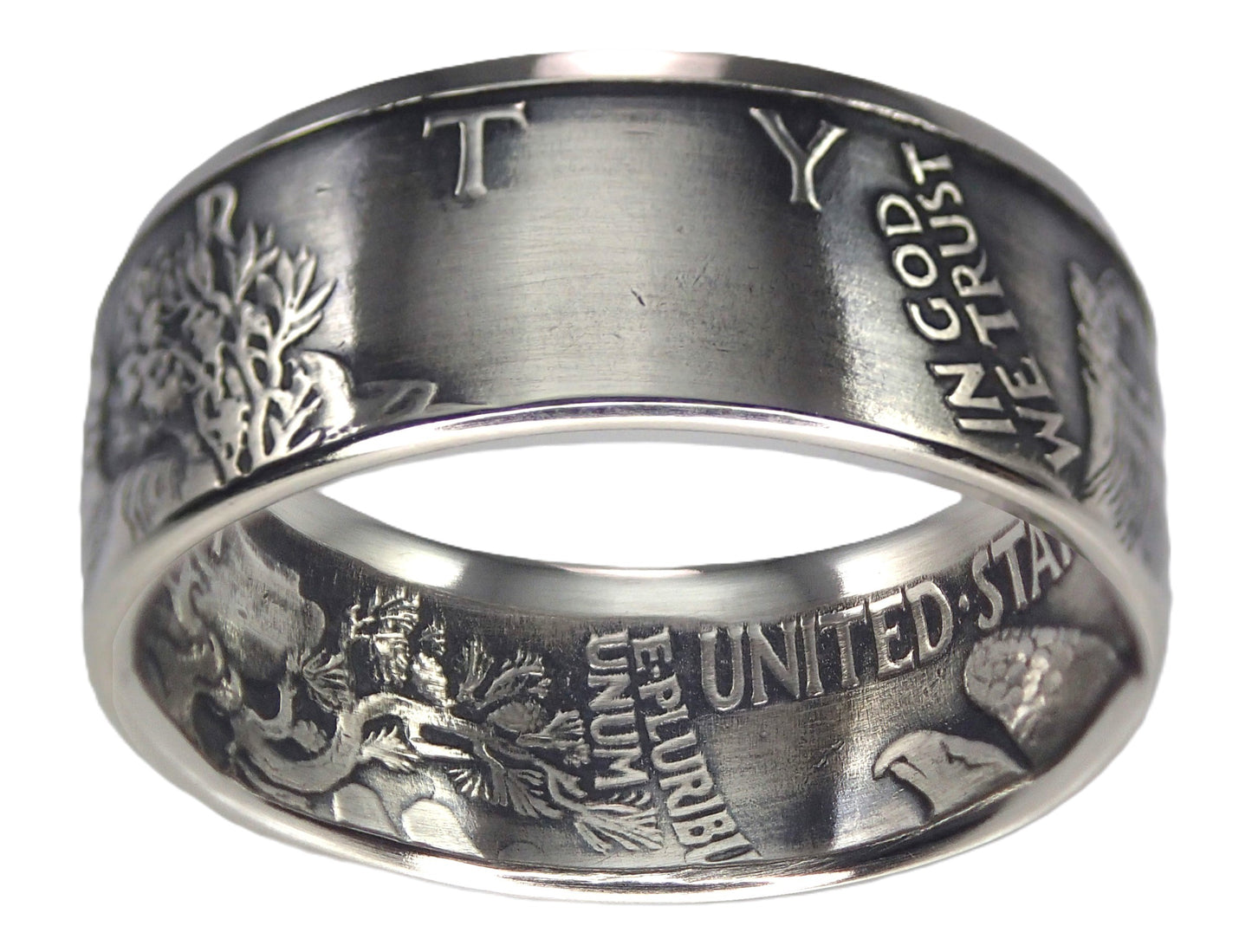 Walking Liberty Silver Half Dollar Coin Ring (Antiqued/Heads)