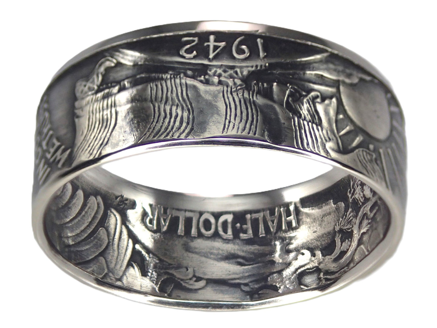 Walking Liberty Silver Half Dollar Coin Ring (Antiqued/Heads)