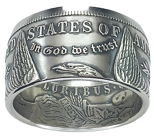Morgan Silver Dollar Coin Ring | Wide 14mm (Antiqued/Tails)