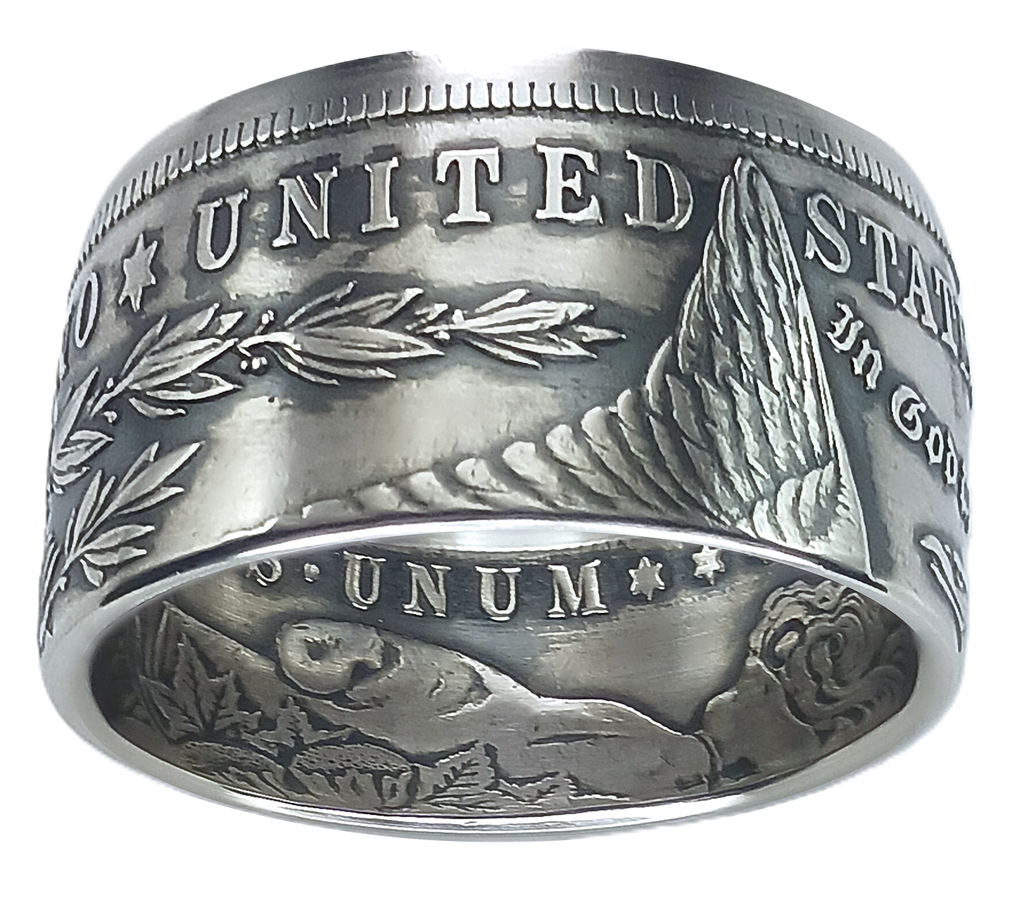 Morgan Silver Dollar Coin Ring | Wide 14mm (Antiqued/Tails)